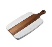 XKONG Wood and Marble Cutting Board, Small Oblong Reversible Charcuterie Board with Handle, White Marble and Wood, Perfect for Cheese, Bread, Fruit, Meat, and Vegetables