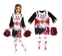 Xkqjlp Halloween Costumes Kids Girls Zombie Cheerleader Costume Dead Print Dress Halloween Zombie Costume for Kids Girls Cheerleader Outfit (S)