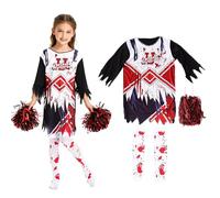Xkqjlp Halloween Costumes Kids Girls Zombie Cheerleader Costume Dead Print Dress Halloween Zombie Costume for Kids Girls Cheerleader Outfit（L）