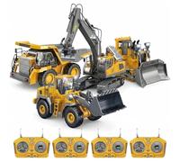 XKrmp 4-Pack RC Construction Vehicles Set, Alloy Excavator Dump Truck Bulldozer Loader, 2.4GHz Interference-Free Remote Control Trucks, Sandbox Digger Toys for Boys with Lights