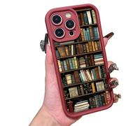 XKrmp Cartoon Bookshelf Pattern TPU Phone Case | Shockproof Soft Silicone Protective Cover with Anti-Slip Grip & Cartoon Bookcase Design for iPhone Series (#7,For Iphone 15 pro)