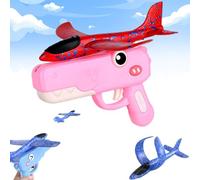 XKrmp Dinosaur Foam Glider Airplane Launcher Toy,8" Mechanical Catapult Gun Aircraft, Crash-Resistant EPP Plane with 33-59ft Long Flight Distance & Dual Mode,Outdoor Active Play Birthday Gift (Pink)