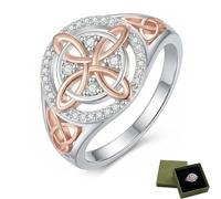 XKrmp Handmade Witch’s Knot Ring for Women - Return-Knot Protection Amulet - Rose Gold & Silver Plated Celtic Jewelry with Cubic Zirconia - Spiritual Meditation Gift (Ring,7)