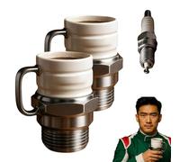 XKrmp Spark Plug Mug with Engine Spark Plug Design, Ceramic Coffee Cup for Car Lovers, Mechanics & Gearheads, Unique Automotive Gift, 12oz Creative Car Engine Cup (2Pcs)