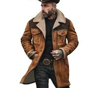 XKrmp Vintage Cowboy Suede Jacket for Men - Western Sherpa-Lined Faux Leather Coat with Plush Collar, Distressed Style (#1,3XL)