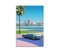 XKUGA American Muscle Car Beach Cityscape Palm Tree Poster Poster Decorative Painting Canvas Wall Posters And Art Picture Print Modern Family Bedroom Decor Posters 16x24inch(40x60cm)