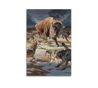 XKUGA Animal Poster Vintage North American Bison Vs Wolves Modern Decorative Canvas Prints - Ideal Wall Art for Family, Man Cave, Game Room, Boys & Girls Bedroom 12x18inch(30x45cm)