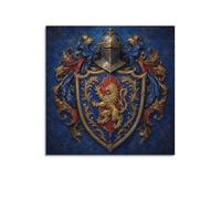 XKUGA Baroque Red Heraldic Shield Gothic Poster Medieval Lion Crest Modern Decorative Canvas Prints - Ideal Wall Art for Family, Man Cave, Game Room, Boys & Girls Bedroom 24x24inch(60x60cm)