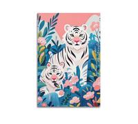 XKUGA Bengal Tiger Poster Floral Jungle India Wildlife Poster Decorative Painting Canvas Wall Posters And Art Picture Print Modern Family Bedroom Decor Posters 12x18inch(30x45cm)