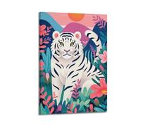 XKUGA Bengal Tiger Poster Floral Jungle India Wildlife Poster Decorative Painting Canvas Wall Posters And Art Picture Print Modern Family Bedroom Decor Posters 16x24inch(40x60cm)