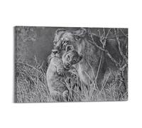 XKUGA Black White Wildlife Poster African Lion Mother And Cub Poster Decorative Painting Canvas Wall Posters And Art Picture Print Modern Family Bedroom Decor Posters 16x24inch(40x60cm)