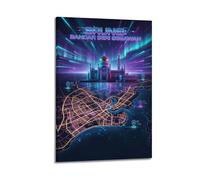 XKUGA Brunei Sultan Mosque 80s Neon City Gamer Room Poster Modern Decorative Canvas Prints - Ideal Wall Art for Family, Man Cave, Game Room, Boys & Girls Bedroom 24x36inch(60x90cm)