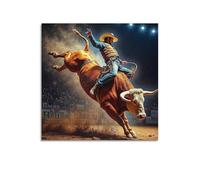 XKUGA Bull Riding Rodeo Poster Raging Bull Bullfighter Modern Decorative Canvas Prints - Ideal Wall Art for Family, Man Cave, Game Room, Boys & Girls Bedroom 28x28inch(70x70cm)