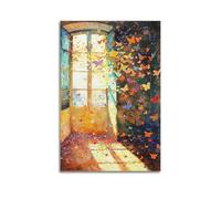 XKUGA Butterfly Window Old Poster Master Oil Style Sunlit Room Modern Decorative Canvas Prints - Ideal Wall Art for Family, Man Cave, Game Room, Boys & Girls Bedroom 24x36inch(60x90cm)