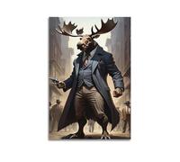 XKUGA Gangster Moose Animal Art Poster Decorative Painting Canvas Wall Posters And Art Picture Print Modern Family Bedroom Decor Posters 16x24inch(40x60cm)