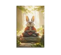 XKUGA Japan Zen Animal Poster Meditation Rabbit Poster Decorative Painting Canvas Wall Posters And Art Picture Print Modern Family Bedroom Decor Posters 12x18inch(30x45cm)