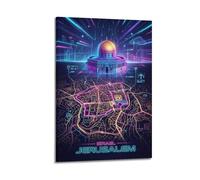 XKUGA Jerusalem City Map Poster Dome of The Rock Modern Decorative Canvas Prints - Ideal Wall Art for Family, Man Cave, Game Room, Boys & Girls Bedroom 12x18inch(30x45cm)