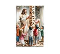 XKUGA Religion Poster Jesus And The Little Children Poster Decorative Painting Canvas Wall Posters And Art Picture Print Modern Family Bedroom Decor Posters 20x30inch(50x75cm)