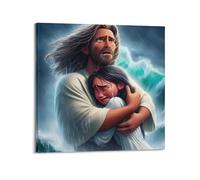 XKUGA Religion Poster Jesus And The Little Girl Poster Decorative Painting Canvas Wall Posters And Art Picture Print Modern Family Bedroom Decor Posters 24x24inch(60x60cm)