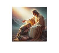 XKUGA Religion Poster Jesus And The Little Girl Poster Decorative Painting Canvas Wall Posters And Art Picture Print Modern Family Bedroom Decor Posters 28x28inch(70x70cm)