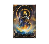 XKUGA Religion Poster The Golden Buddha on The Lotus Throne Poster Decorative Painting Canvas Wall Posters And Art Picture Print Modern Family Bedroom Decor Posters 12x18inch(30x45cm)
