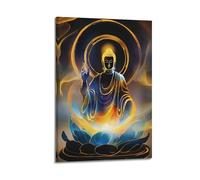 XKUGA Religion Poster The Golden Buddha on The Lotus Throne Poster Decorative Painting Canvas Wall Posters And Art Picture Print Modern Family Bedroom Decor Posters 20x30inch(50x75cm)