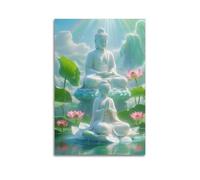 XKUGA Religious Artwork Poster Buddha Meditating in A Pond Poster Decorative Painting Canvas Wall Posters And Art Picture Print Modern Family Bedroom Decor Posters 16x24inch(40x60cm)