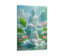 XKUGA Religious Artwork Poster Buddha Meditating in A Pond Poster Decorative Painting Canvas Wall Posters And Art Picture Print Modern Family Bedroom Decor Posters 16x24inch(40x60cm)