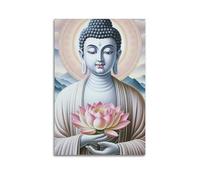 XKUGA Religious Artwork Poster Buddha with A Lotus Flower in His Hand Poster Decorative Painting Canvas Wall Posters And Art Picture Print Modern Family Bedroom Decor Posters 20x30inch(50x75cm)
