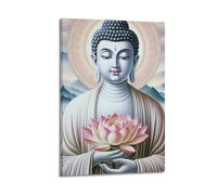 XKUGA Religious Artwork Poster Buddha with A Lotus Flower in His Hand Poster Decorative Painting Canvas Wall Posters And Art Picture Print Modern Family Bedroom Decor Posters 16x24inch(40x60cm)