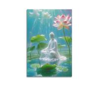 XKUGA Religious Poster Buddha Meditating in A Pond Poster Decorative Painting Canvas Wall Posters And Art Picture Print Modern Family Bedroom Decor Posters 20x30inch(50x75cm)