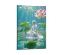 XKUGA Religious Poster Buddha Meditating in A Pond Poster Decorative Painting Canvas Wall Posters And Art Picture Print Modern Family Bedroom Decor Posters 24x36inch(60x90cm)