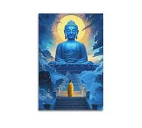 XKUGA Religious Poster The Monk Faces The Statue of Buddha Poster Decorative Painting Canvas Wall Posters And Art Picture Print Modern Family Bedroom Decor Posters 12x18inch(30x45cm)