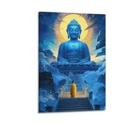 XKUGA Religious Poster The Monk Faces The Statue of Buddha Poster Decorative Painting Canvas Wall Posters And Art Picture Print Modern Family Bedroom Decor Posters 12x18inch(30x45cm)
