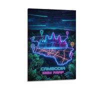 XKUGA Retro Cyber Angkor Wat Cambodia Map Gaming Room Poster Modern Decorative Canvas Prints - Ideal Wall Art for Family, Man Cave, Game Room, Boys & Girls Bedroom 12x18inch(30x45cm)