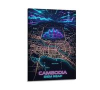 XKUGA Retro Cyber Angkor Wat Cambodia Map Gaming Room Poster Modern Decorative Canvas Prints - Ideal Wall Art for Family, Man Cave, Game Room, Boys & Girls Bedroom 16x24inch(40x60cm)