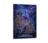 XKUGA Retro Futuristic Copenhagen Neon City Map Poster Modern Decorative Canvas Prints - Ideal Wall Art for Family, Man Cave, Game Room, Boys & Girls Bedroom 20x30inch(50x75cm)