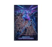 XKUGA Retro Futuristic Copenhagen Neon City Map Poster Modern Decorative Canvas Prints - Ideal Wall Art for Family, Man Cave, Game Room, Boys & Girls Bedroom 24x36inch(60x90cm)
