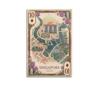 XKUGA Retro Lion City Playing Card Map Singapore Travel Poster Modern Decorative Canvas Prints - Ideal Wall Art for Family, Man Cave, Game Room, Boys & Girls Bedroom 12x18inch(30x45cm)