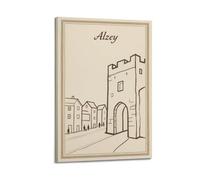 XKUGA Retro Travel Poster Alzey Germany Medieval Architecture Poster Decorative Painting Canvas Wall Posters And Art Picture Print Modern Family Bedroom Decor Posters 24x36inch(60x90cm)