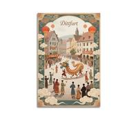XKUGA Retro Travel Poster Chinese Carnival Bavaria Dragon Dance Poster Decorative Painting Canvas Wall Posters And Art Picture Print Modern Family Bedroom Decor Posters 12x18inch(30x45cm)
