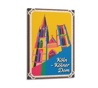 XKUGA Retro Travel Poster Gothic Architecture Kölner Dom Poster Decorative Painting Canvas Wall Posters And Art Picture Print Modern Family Bedroom Decor Posters 16x24inch(40x60cm)