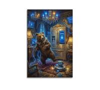 XKUGA Surreal Vintage Animal Poster Bear Smart Home Tech Rebellion Modern Decorative Canvas Prints - Ideal Wall Art for Family, Man Cave, Game Room, Boys & Girls Bedroom 24x36inch(60x90cm)