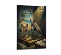 XKUGA Surreal Vintage Animal Poster Donkey Retirement Paradise Satire Modern Decorative Canvas Prints - Ideal Wall Art for Family, Man Cave, Game Room, Boys & Girls Bedroom 20x30inch(50x75cm)