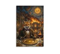 XKUGA Surreal Vintage Animal Poster Fox Restaurant Apocalypse Satire Modern Decorative Canvas Prints - Ideal Wall Art for Family, Man Cave, Game Room, Boys & Girls Bedroom 16x24inch(40x60cm)