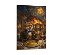 XKUGA Surreal Vintage Animal Poster Fox Restaurant Apocalypse Satire Modern Decorative Canvas Prints - Ideal Wall Art for Family, Man Cave, Game Room, Boys & Girls Bedroom 20x30inch(50x75cm)