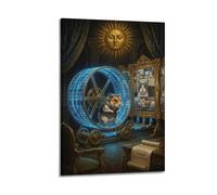 XKUGA Surreal Vintage Animal Poster Hamster Algorithm Wheel Satire Modern Decorative Canvas Prints - Ideal Wall Art for Family, Man Cave, Game Room, Boys & Girls Bedroom 24x36inch(60x90cm)