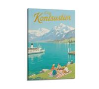 XKUGA Vintage Travel Poster Alps Lake Scenic Mountain Poster Decorative Painting Canvas Wall Posters And Art Picture Print Modern Family Bedroom Decor Posters 20x30inch(50x75cm)
