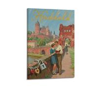 XKUGA Vintage Travel Poster European Getaway Love Locks Heidelberg Castle Poster Decorative Painting Canvas Wall Posters And Art Picture Print Modern Family Bedroom Decor Posters 12x18inch(30x45cm)