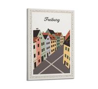 XKUGA Vintage Travel Poster German Freiburg Cityscape Poster Decorative Painting Canvas Wall Posters And Art Picture Print Modern Family Bedroom Decor Posters 24x36inch(60x90cm)